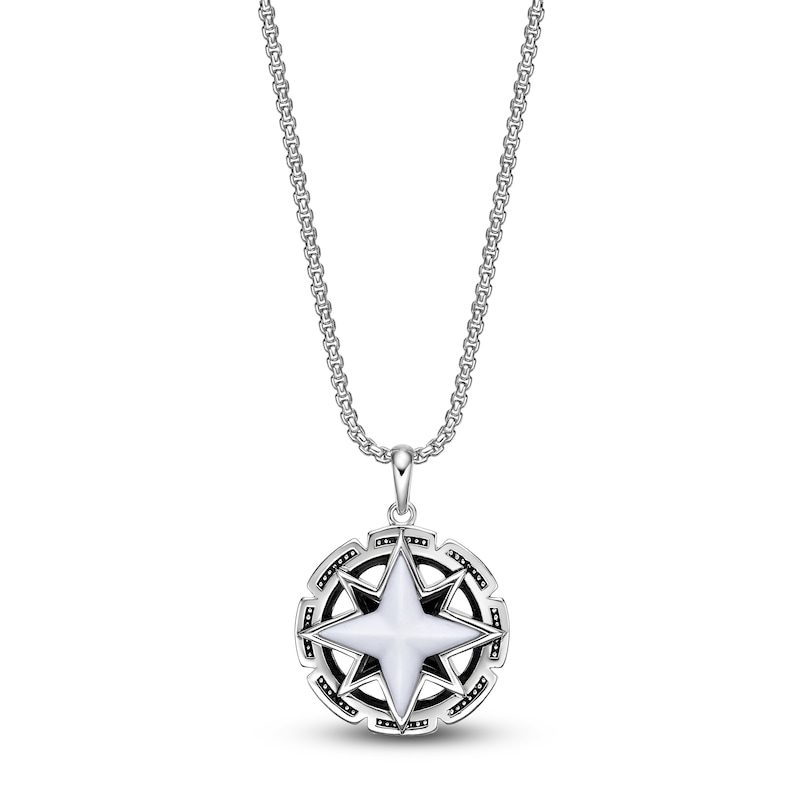 Main Image 1 of Men's Natural Howlite & Black Onyx Star Necklace Sterling Silver 24"