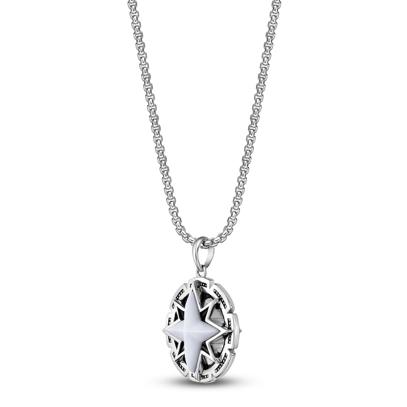 Main Image 2 of Men's Natural Howlite & Black Onyx Star Necklace Sterling Silver 24"