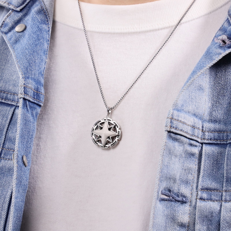 Main Image 6 of Men's Natural Howlite & Black Onyx Star Necklace Sterling Silver 24"