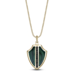 Men's Natural Malachite & Rectangle Smoky Quartz Shield Necklace 14K Yellow Gold-Plated Sterling Silver 24"