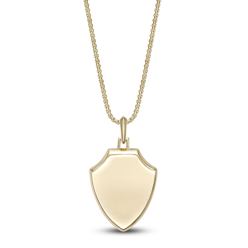 Main Image 3 of Men's Natural Malachite & Rectangle Smoky Quartz Shield Necklace 14K Yellow Gold-Plated Sterling Silver 24"