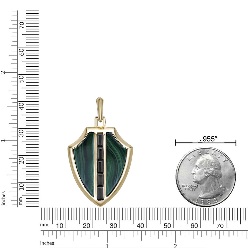 Main Image 5 of Men's Natural Malachite & Rectangle Smoky Quartz Shield Necklace 14K Yellow Gold-Plated Sterling Silver 24"