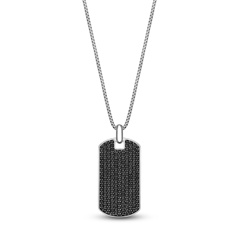 Main Image 1 of Men's Natural Black Spinel Dog Tag Necklace Sterling Silver 24"