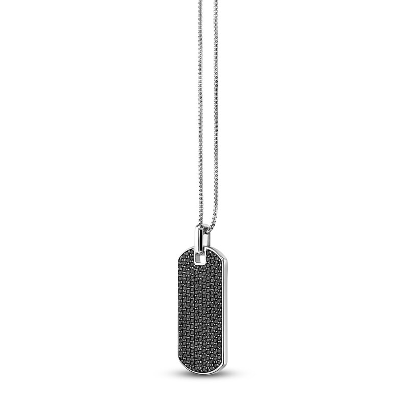 Main Image 2 of Men's Natural Black Spinel Dog Tag Necklace Sterling Silver 24"
