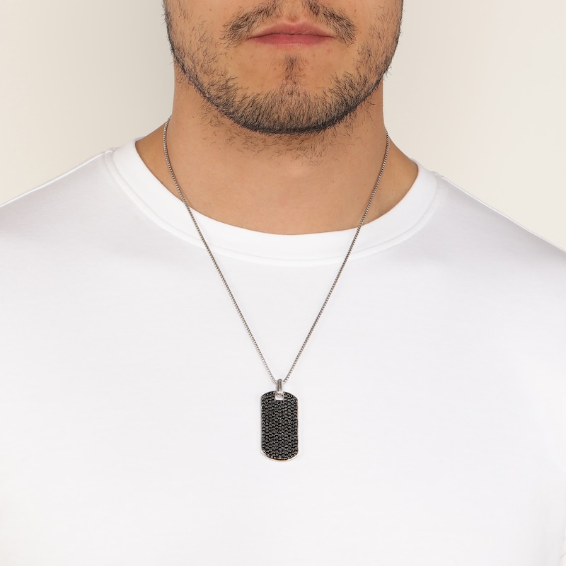 Main Image 6 of Men's Natural Black Spinel Dog Tag Necklace Sterling Silver 24"