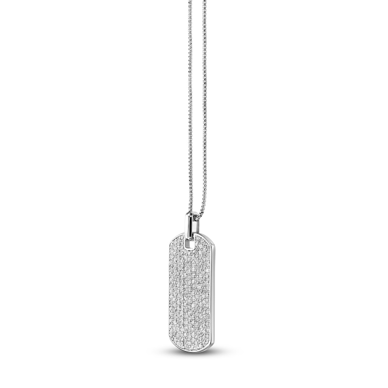 Main Image 2 of Men's White Lab-Created Sapphire Dog Tag Necklace Sterling Silver 24"