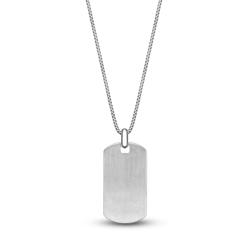Main Image 3 of Men's White Lab-Created Sapphire Dog Tag Necklace Sterling Silver 24"