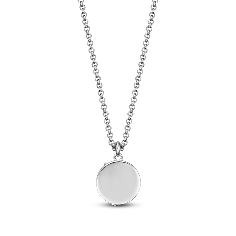 Main Image 3 of Men's Black Spinel Wolf Circle Necklace Sterling Silver & 14K Yellow Gold Plating 24"