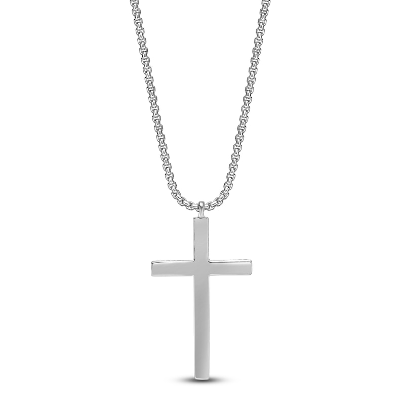 Main Image 1 of Men's Black Diamond Cross Necklace 1/2 ct tw Sterling Silver 24"