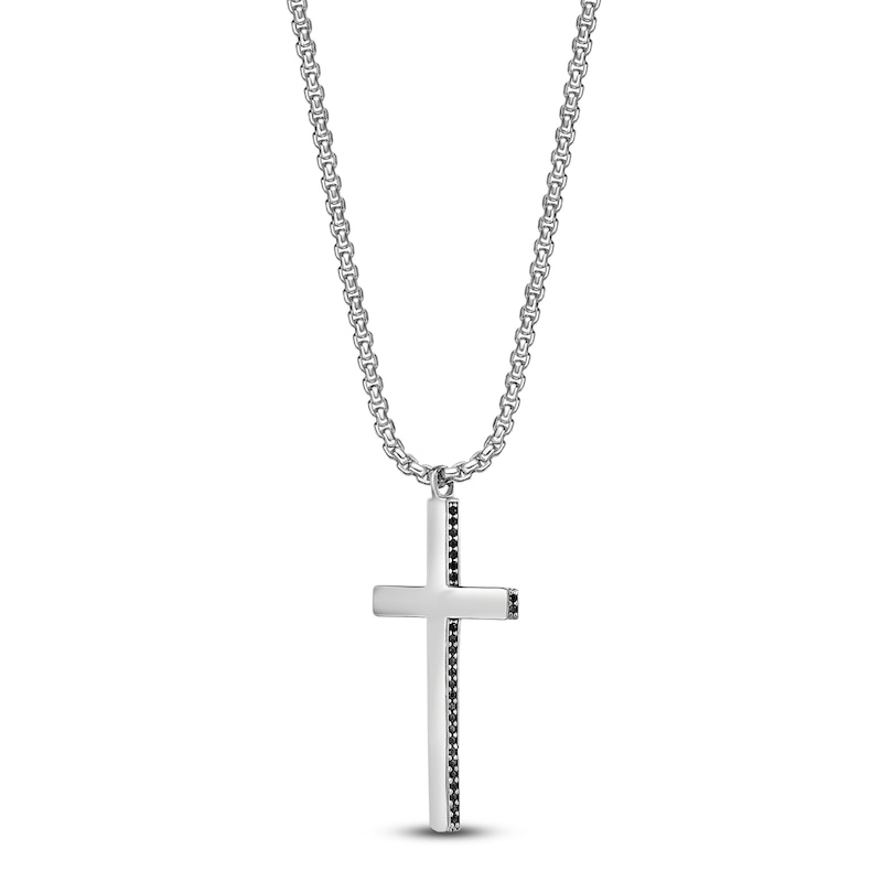 Main Image 2 of Men's Black Diamond Cross Necklace 1/2 ct tw Sterling Silver 24"