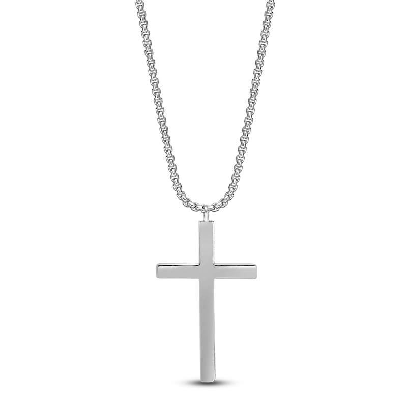 Main Image 3 of Men's Black Diamond Cross Necklace 1/2 ct tw Sterling Silver 24"