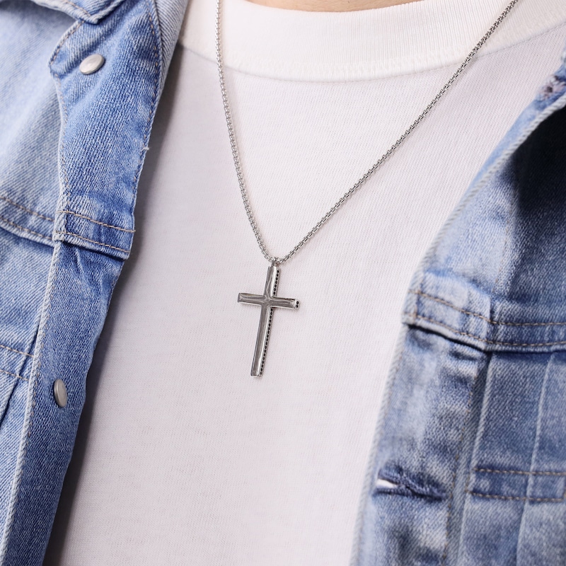 Main Image 6 of Men's Black Diamond Cross Necklace 1/2 ct tw Sterling Silver 24"