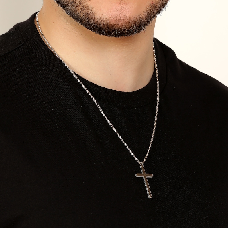 Main Image 7 of Men's Black Diamond Cross Necklace 1/2 ct tw Sterling Silver 24"