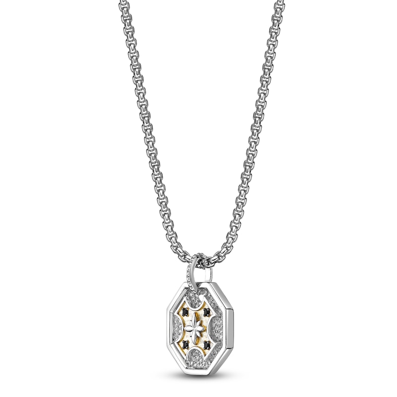 Main Image 2 of Men's Natural Black Spinel Octagon Necklace Sterling Silver & 14K Yellow Gold Plating 24"