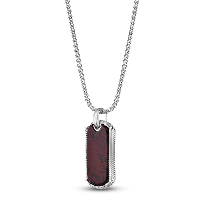 Main Image 2 of Men's Natural Mahogany Obsidian Dog Tag Necklace Sterling Silver 24"