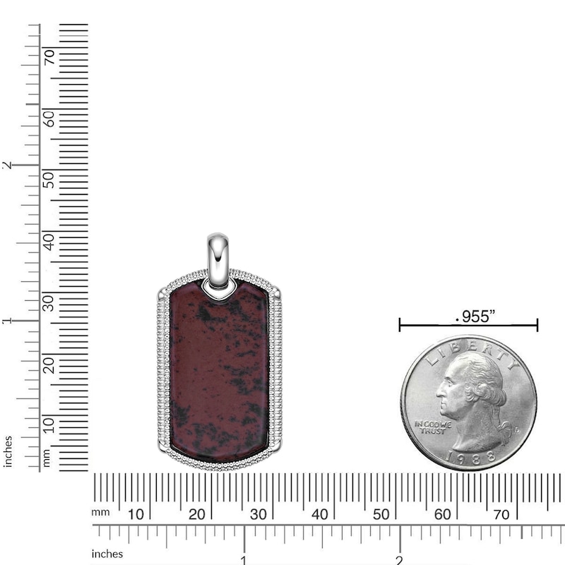 Main Image 5 of Men's Natural Mahogany Obsidian Dog Tag Necklace Sterling Silver 24"