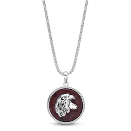 Men's Natural Mahogany Obsidian Eagle Disc Necklace Sterling Silver 24"