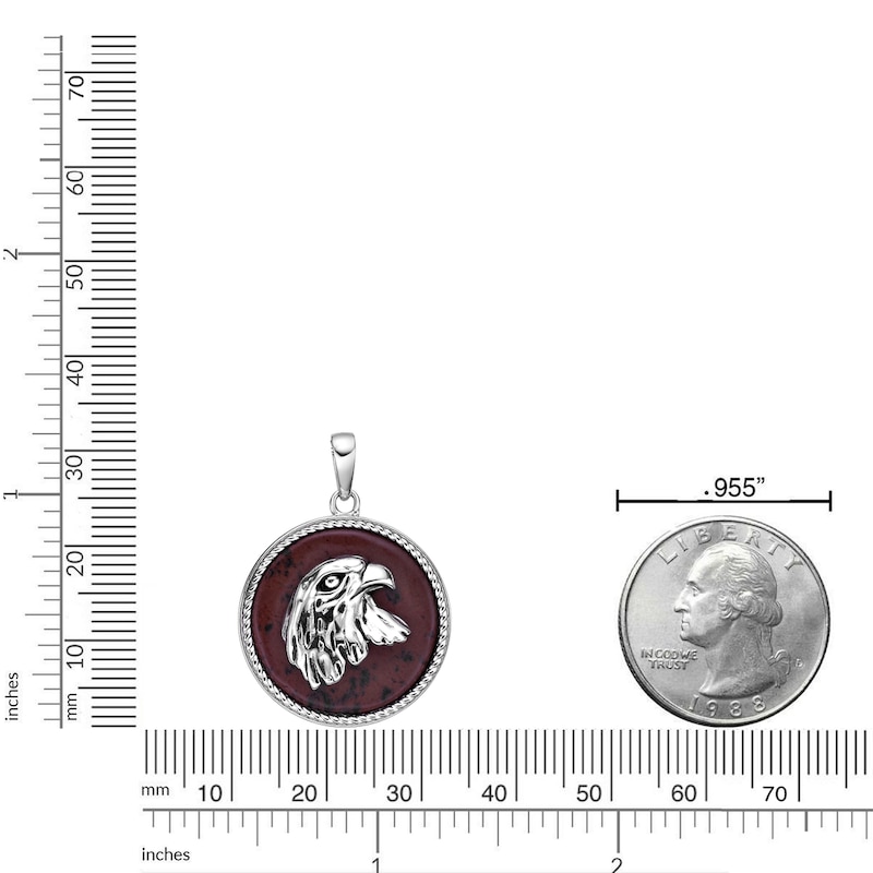 Main Image 5 of Men's Natural Mahogany Obsidian Eagle Disc Necklace Sterling Silver 24"