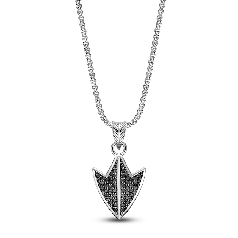 Main Image 1 of Men's Natural Black Spinel Arrowhead Necklace Sterling Silver 24"