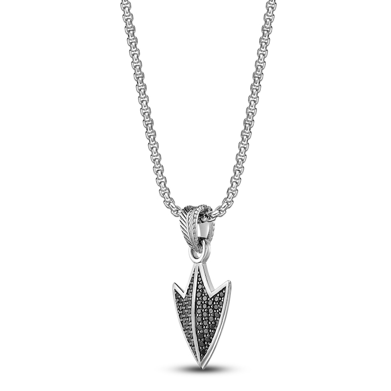 Main Image 2 of Men's Natural Black Spinel Arrowhead Necklace Sterling Silver 24"