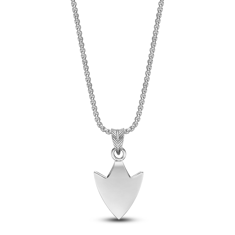 Main Image 3 of Men's Natural Black Spinel Arrowhead Necklace Sterling Silver 24"