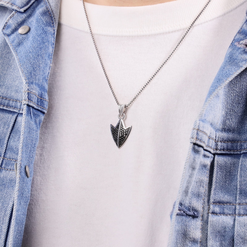 Main Image 6 of Men's Natural Black Spinel Arrowhead Necklace Sterling Silver 24"