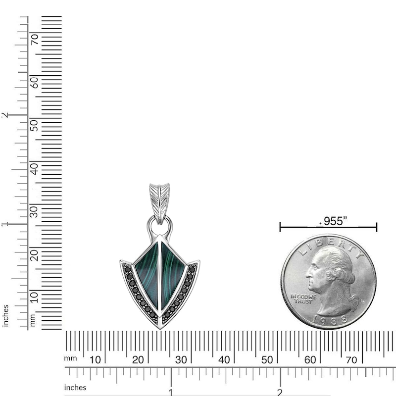 Main Image 5 of Men's Natural Malachite & Black Spinel Arrowhead Necklace Sterling Silver 24"