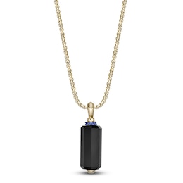 Men's Natural Black Onyx & Blue Lab-Created Sapphire Necklace Yellow Ion-Plated Sterling Silver 24"