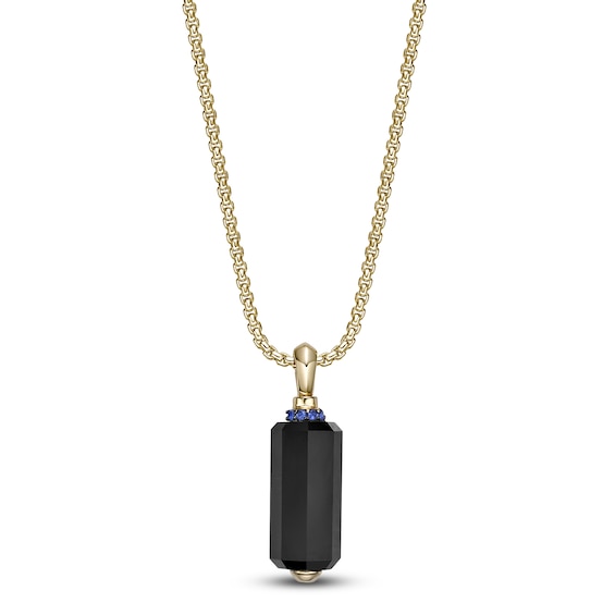 Men's Natural Black Onyx & Blue Lab-Created Sapphire Necklace Yellow Ion-Plated Sterling Silver 24"