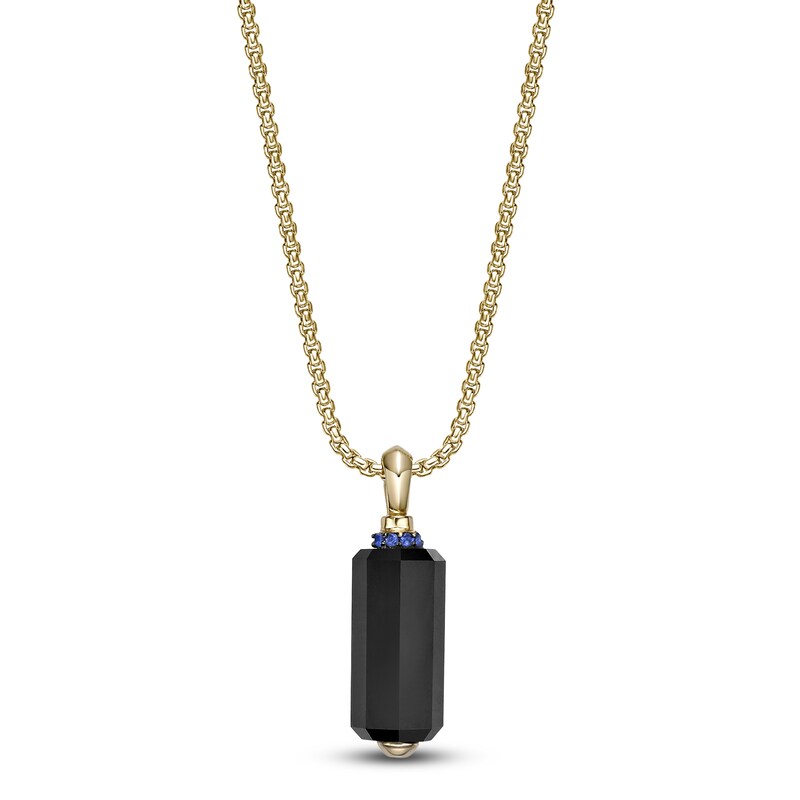 Main Image 1 of Men's Natural Black Onyx & Blue Lab-Created Sapphire Necklace Yellow Ion-Plated Sterling Silver 24"