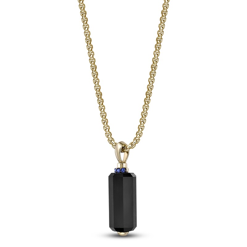 Main Image 2 of Men's Natural Black Onyx & Blue Lab-Created Sapphire Necklace Yellow Ion-Plated Sterling Silver 24"