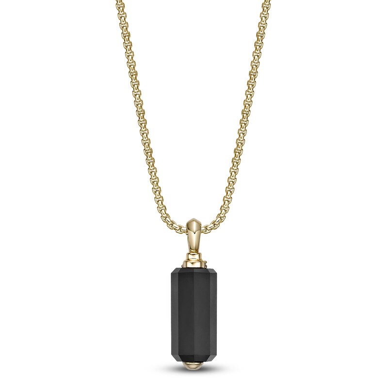 Main Image 3 of Men's Natural Black Onyx & Blue Lab-Created Sapphire Necklace Yellow Ion-Plated Sterling Silver 24"