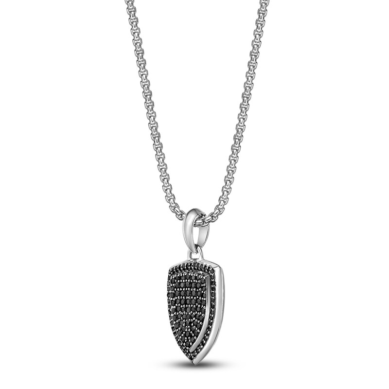 Main Image 2 of Men's Natural Black Spinel Shield Necklace Sterling Silver 24"