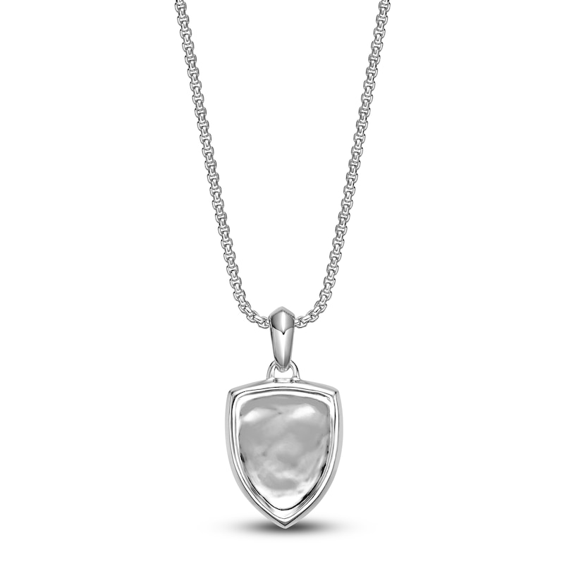 Main Image 3 of Men's Natural Black Spinel Shield Necklace Sterling Silver 24"
