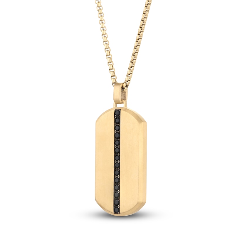 Main Image 2 of Men's Natural Black Spinel Dog Tag Necklace Yellow Ion-Plated Stainless Steel 24"