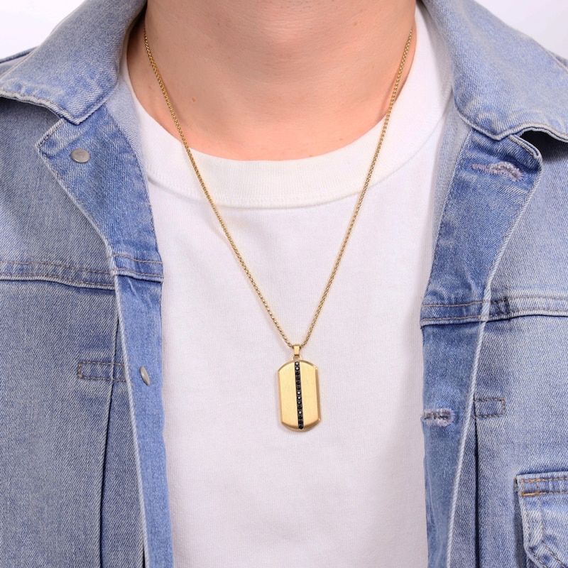 Main Image 5 of Men's Natural Black Spinel Dog Tag Necklace Yellow Ion-Plated Stainless Steel 24"