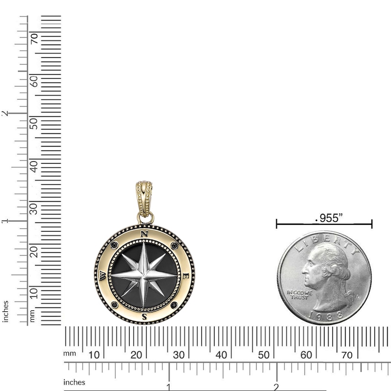 Main Image 5 of Men's Natural Black Agate & Black Spinel Compass Necklace Stainless Steel & Yellow Ion Plating 24"