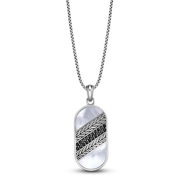 Men's Natural Mother-of-Pearl & Black Spinel Necklace Stainless Steel 24"
