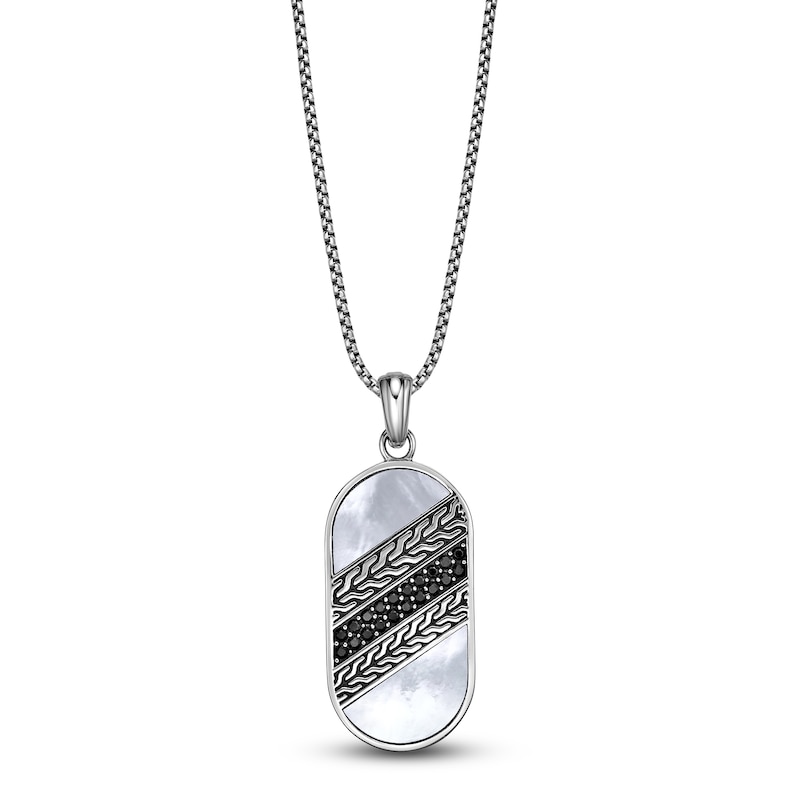 Main Image 1 of Men's Natural Mother-of-Pearl & Black Spinel Necklace Stainless Steel 24"