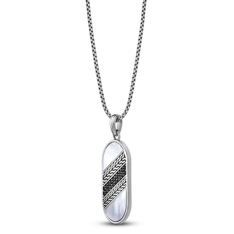 Main Image 2 of Men's Natural Mother-of-Pearl & Black Spinel Necklace Stainless Steel 24"