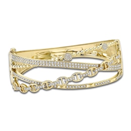 Shy Creation Diamond Crossover Bangle Bracelet 1-1/2 ct tw 14K Yellow Gold SC55021370ZS