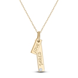 Diamond Accent Engravable Double Bar Necklace 14K Yellow Gold 18"
