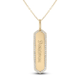 Diamond Engravable Bar Necklace 1/5 ct tw 14K Yellow Gold 18"