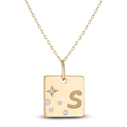 Diamond Engravable Square Initial Necklace 1/20 ct tw 14K Yellow Gold 18"