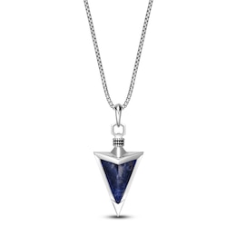Men's Natural Sodalite Arrowhead Necklace Sterling Silver 24"