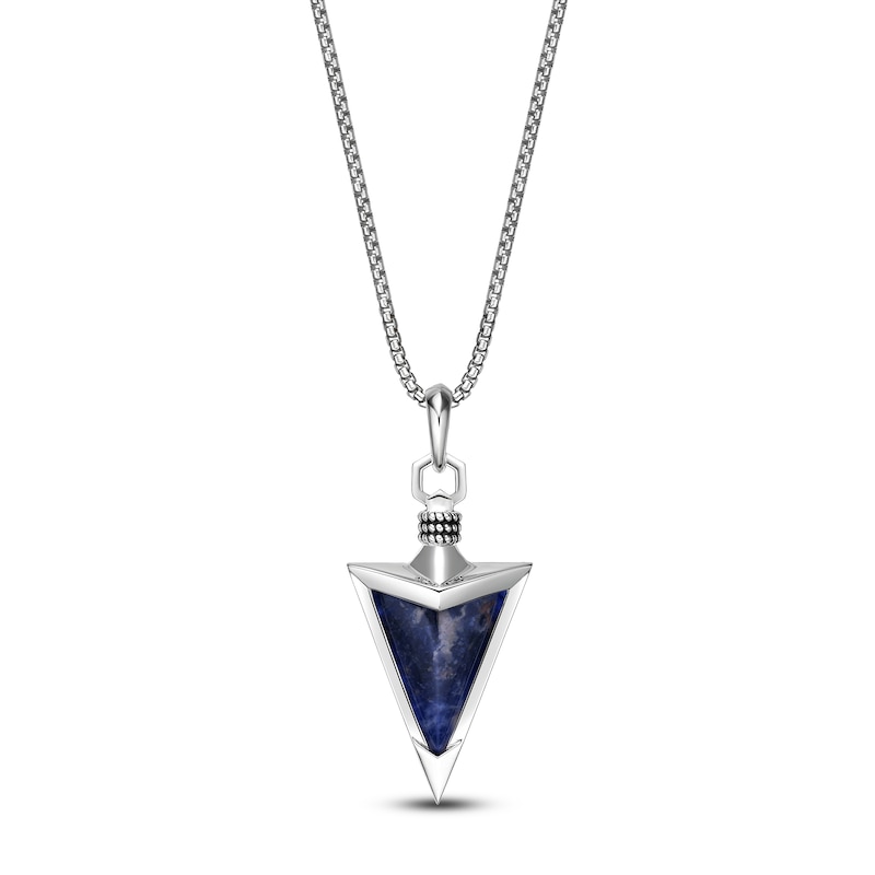Main Image 1 of Men's Natural Sodalite Arrowhead Necklace Sterling Silver 24"