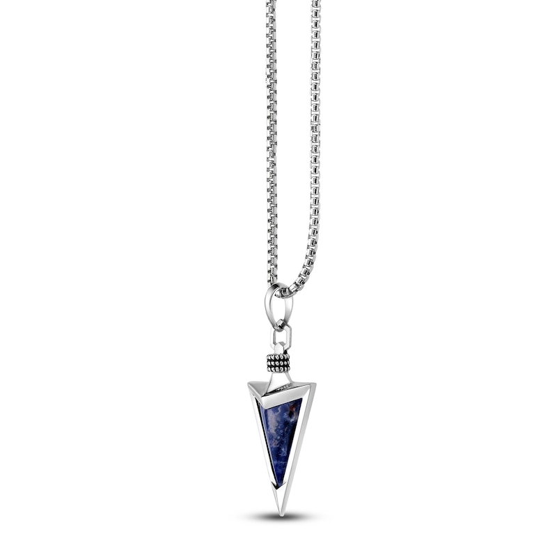 Main Image 2 of Men's Natural Sodalite Arrowhead Necklace Sterling Silver 24"