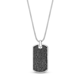 Men's Natural Black Spinel Dog Tag Necklace Sterling Silver 24"