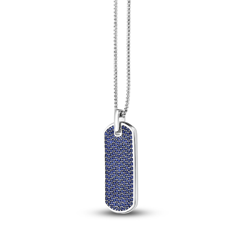 Main Image 2 of Men's Blue Lab-Created Sapphire Dog Tag Necklace Sterling Silver 24"