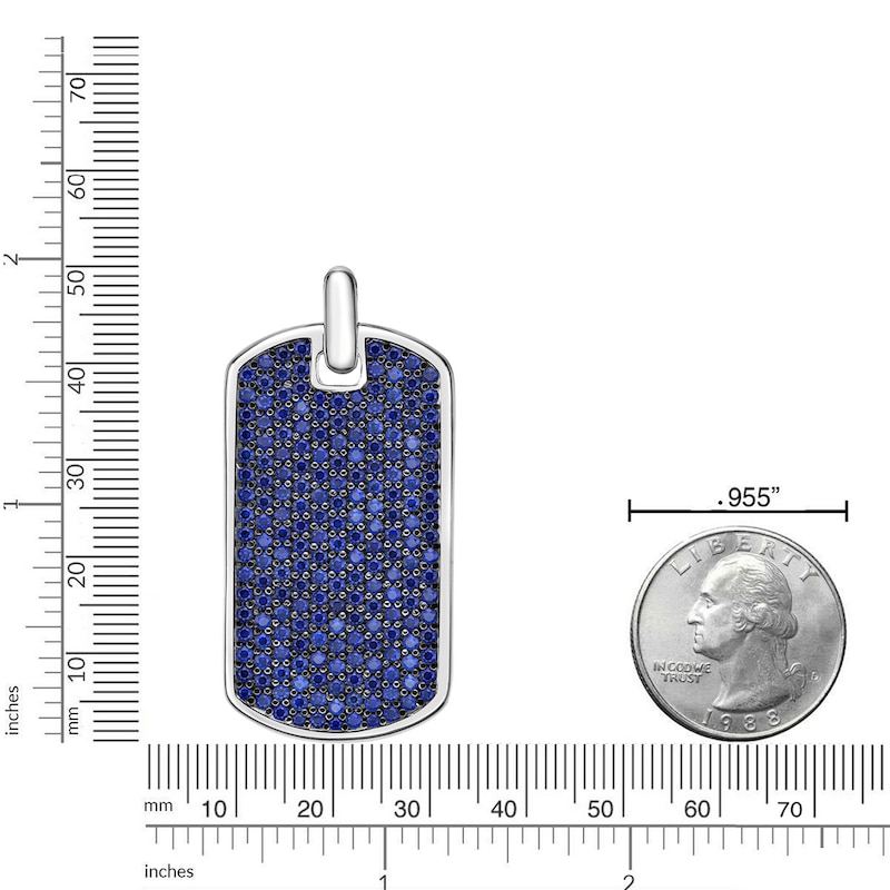 Main Image 5 of Men's Blue Lab-Created Sapphire Dog Tag Necklace Sterling Silver 24"